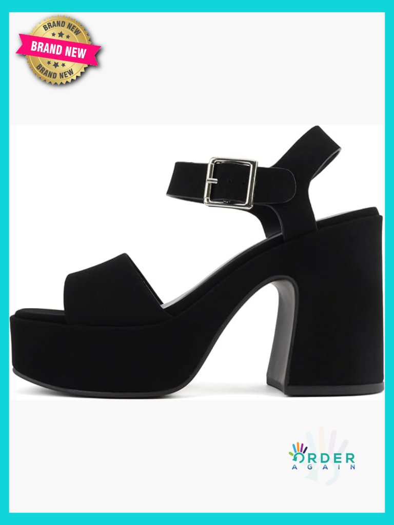 Women Open Toe Ankle Strap Platform Chunky High Heeled Sandal